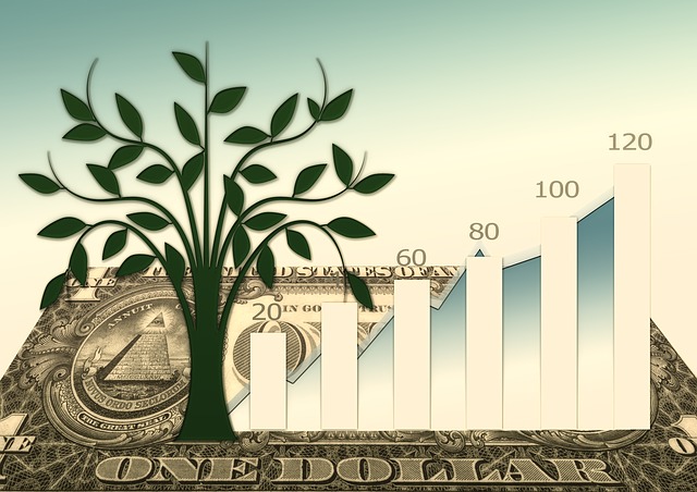 graf růstu, bankovka, strom